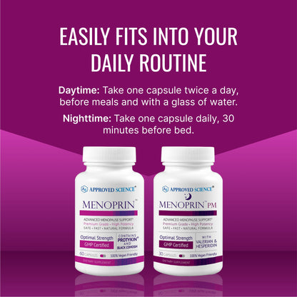 Approved Science Menoprin - Menopause Support - Protykin, Black Cohosh - 60 Capsules - 1 Bottle Menoprin Day - Vegan