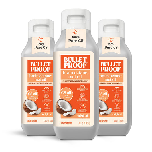 Bulletproof Brain Octane C8 MCT Oil, 16 oz – 100% Pure Coconut Oil, Triple-Distilled Keto Energy Supplement for Coffee & Smoothies, Unflavored, No Additives or Fillers, Non-GMO