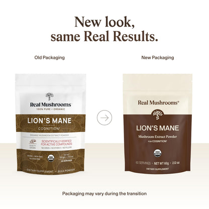 Real Mushrooms Lions Mane Mushroom Supplement - Organic Lions Mane Extract Powder for Overall Wellness with Adaptogens – Functional Vegan, Non-GMO Blend with 60 Servings