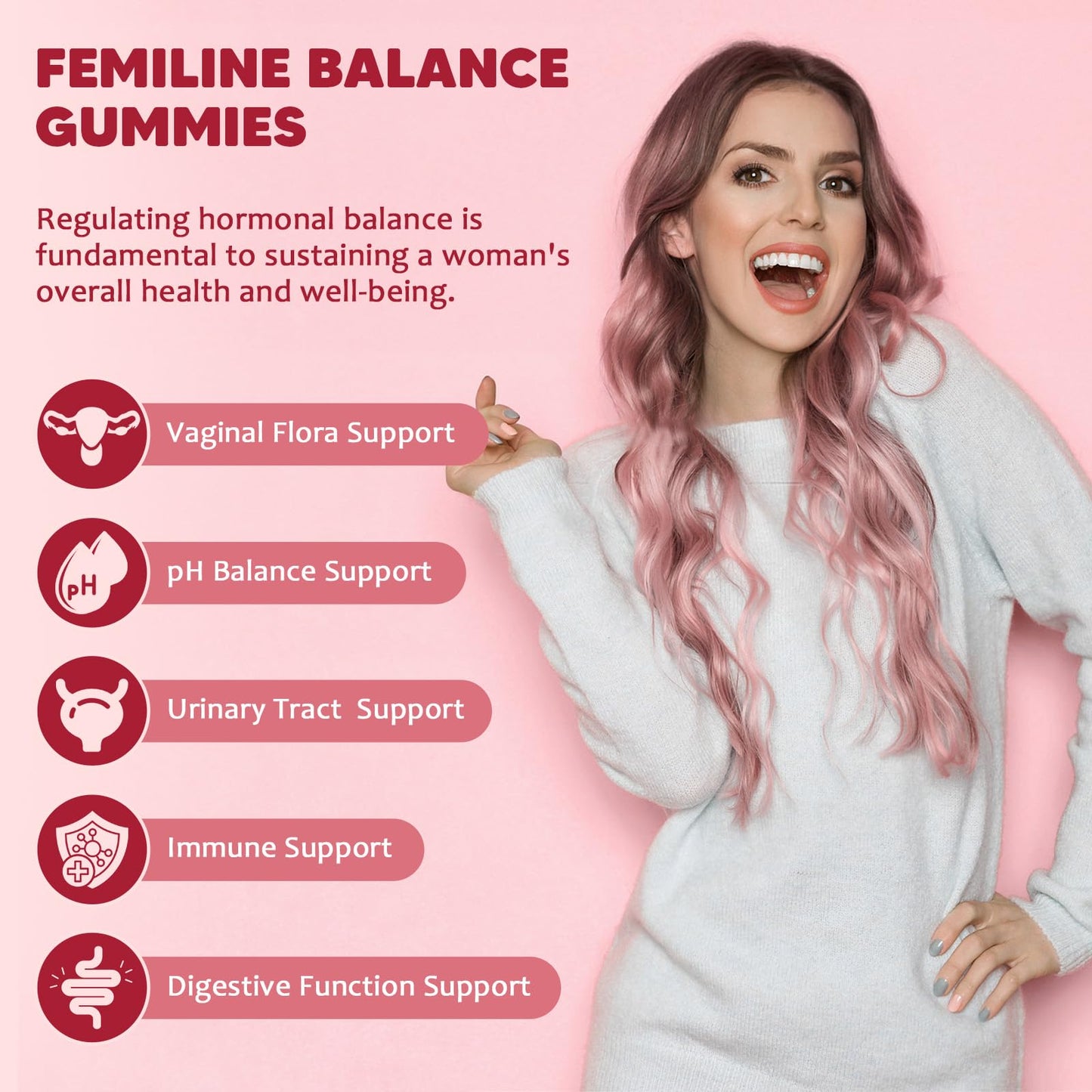 Premium Feminine Balance Gummies for Women with Cranberry Pineapple Powder | Support pH Balance & Vaginal Probiotics Health Gummies with D-Mannose , Sugar Free, Gluten Free, Vegan