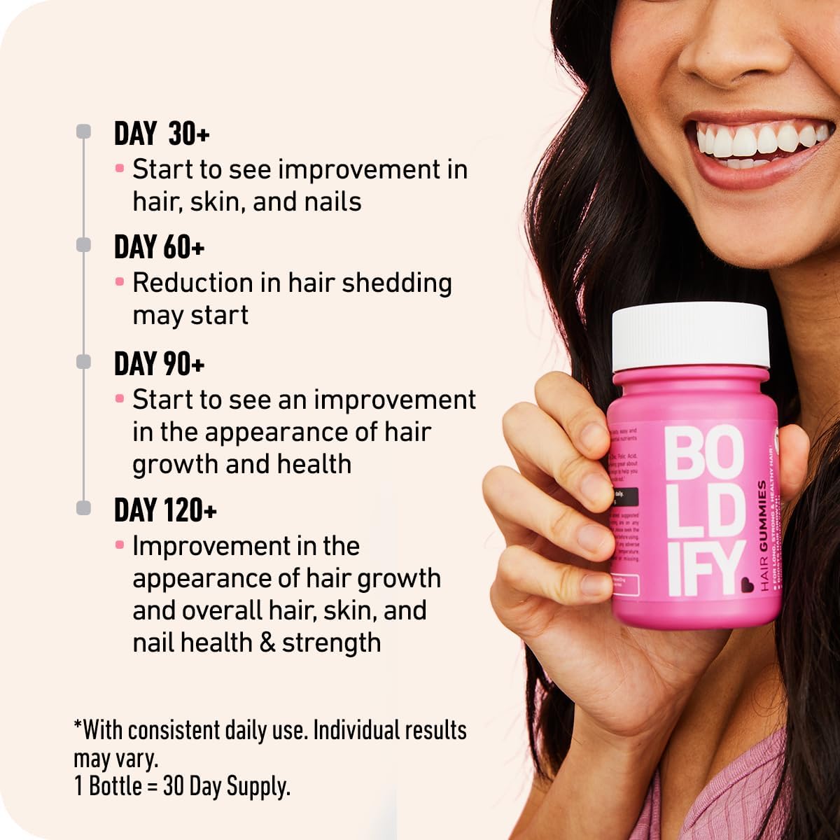 Boldify Sugar Free Biotin Gummies - Fast Acting Vegan Hair Skin and Nails Vitamins