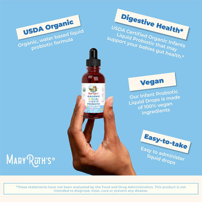MaryRuth's Organic Infant Liquid Probiotic for Ages 6-12 Months | 100 Million CFU | 5 Probiotic Strains | Probiotics for Infants | Proprietary Probiotic Blend | USDA Organic | Vegan | Unflavored |1 oz