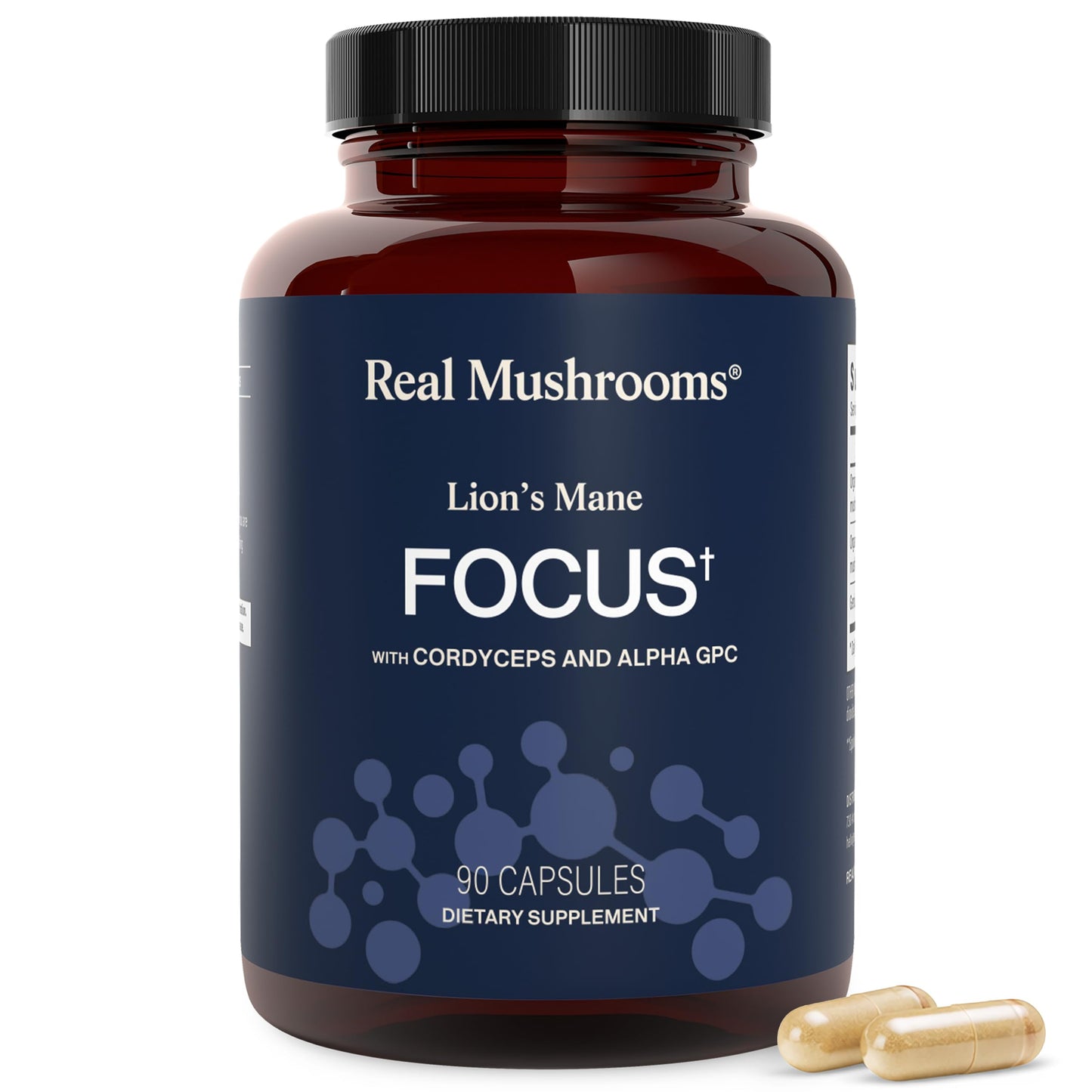 Real Mushrooms Lions Mane Mushroom Cognition (120 Capsules) Lions Mane Mushroom Powder Extract Capsules | Brain Supplement, Brain Vitamins, Focus Supplement