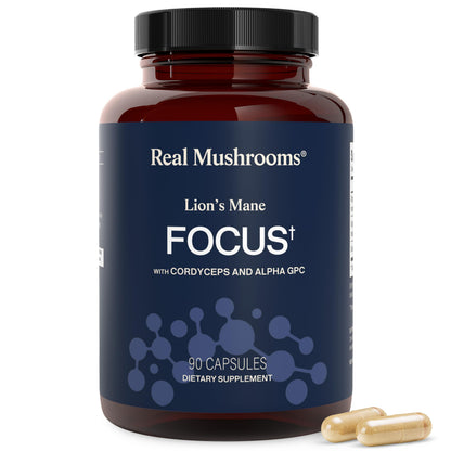 Real Mushrooms Lions Mane Mushroom Cognition (120 Capsules) Lions Mane Mushroom Powder Extract Capsules | Brain Supplement, Brain Vitamins, Focus Supplement