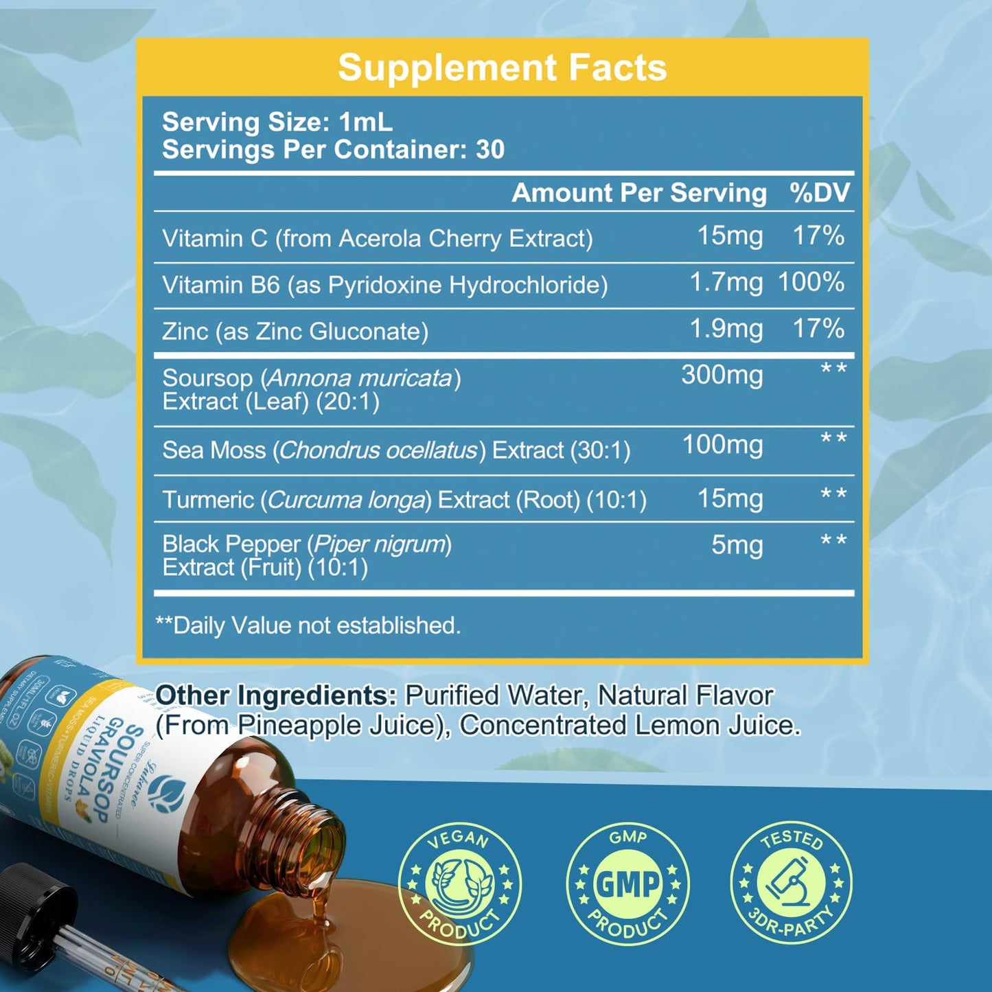 (2 Pack)Whole Soursop Graviola Leaf Extract Liquid Drop with Irish Sea Moss | Herbal Soursop Bitters Liquid for Cell Support & Regeneration, Immunity and Gut Health丨Vegan, Non-GMO, Natural Flavor,1 Fl Oz