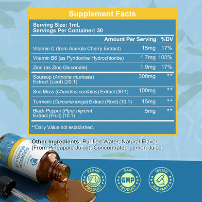 (2 Pack)Whole Soursop Graviola Leaf Extract Liquid Drop with Irish Sea Moss | Herbal Soursop Bitters Liquid for Cell Support & Regeneration, Immunity and Gut Health丨Vegan, Non-GMO, Natural Flavor,1 Fl Oz