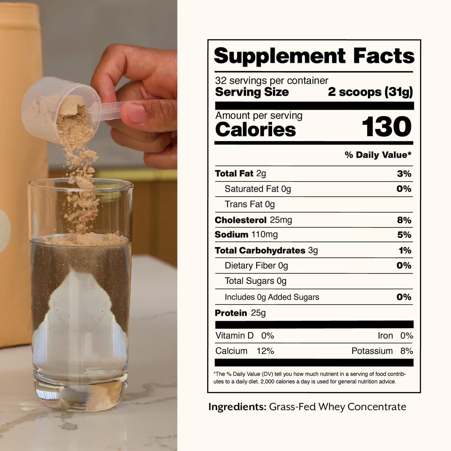 ProMix Nutrition Whey Protein Powder, Grass Fed, Unsweetened, Hormone Free - 25g Protein per Serving, Sugar Free, Soy Free, Unflavored - 32 Servings