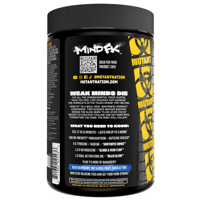Mutant Mind FK - Epic Nootropic Pre-Workout - Brain Supplement for Mental Focus - 20 Serve - Blue Raspberry - 460g