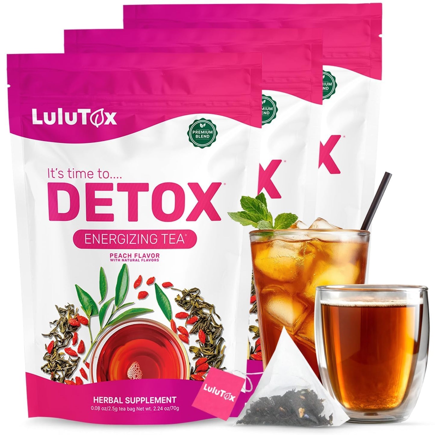 Lulutox Herbal Tea Bundle – Chamomile Lavender Herbal Tea (28 Tea Bags) & Peach Herbal Tea (84 Servings) – Caffeine-Free Herbal Tea Variety Pack