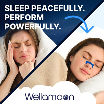 Wellamoon Nose Strips for Breathing (30 Ct) - Breathe Easy & Right Nasal Strips for Snoring & Sleeping - Oil & Sweat Proof Adhesive Snoring Solution- Improves Oxygen Intake, Sleep & Reduces Snoring