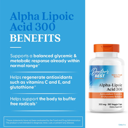 Doctor's Best Alpha Lipoic Acid Supplement 600mg - Alpha-Lipoic Acid Caps for Men & Women, ALA Antioxidant Support for Nerve Health, Aids in Cellular Function, Non GMO, Gluten Free - 60 Veg Capsules
