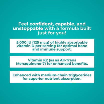 Reignite Wellness by JJ Virgin | Vitamin D Plus | Relevant Serving of 5000 IU, Highly Absorbable Vitamin D + Vitamin K1 & K2 | GG Supplement for Immune Health | Bone and Heart Supplement | 60 Softgels