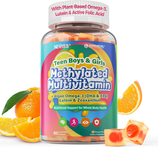 Methylated Multivitamin Gummies for Teens & Kids with Methylfolate, Methyl B12 & Omega3, Teen Vitamins for Boys & Girls 10-19 with Multi-Minerals for Teenager Focus, Energy, Growth, Skin, Eyes, Immune