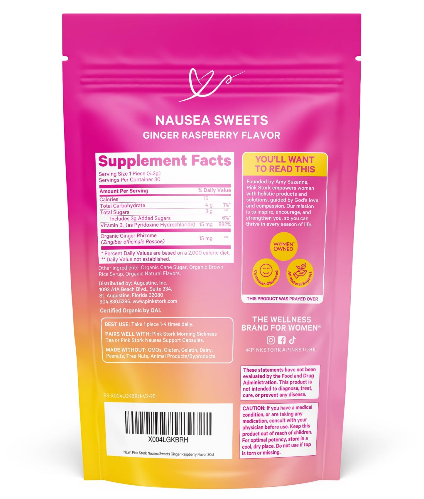 Pink Stork Organic Peppermint Sweets, Peppermint, 30 Candies | Morning Sickness Support, Motion Sickness Support, Added Vitamin B6, 1st Trimester Pregnancy Must Haves, Wrapped