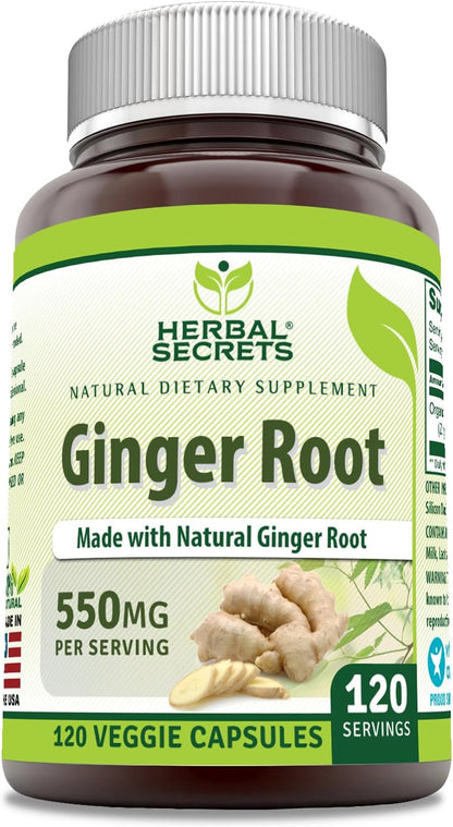 Herbal Secrets Ginger Root Supplement | 550 Mg Per Serving | Veggie Capsules | Non-GMO | Gluten Free | Made in USA (1 Pack, 120 Count)