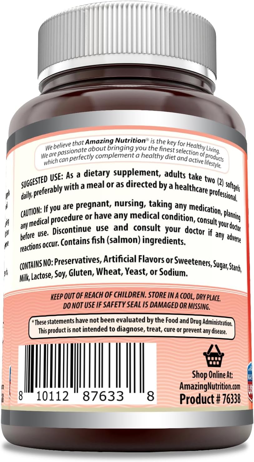Amazing Omega Wild Alaskan Salmon Oil 2000mg Per Serving Softgels Supplement (90)