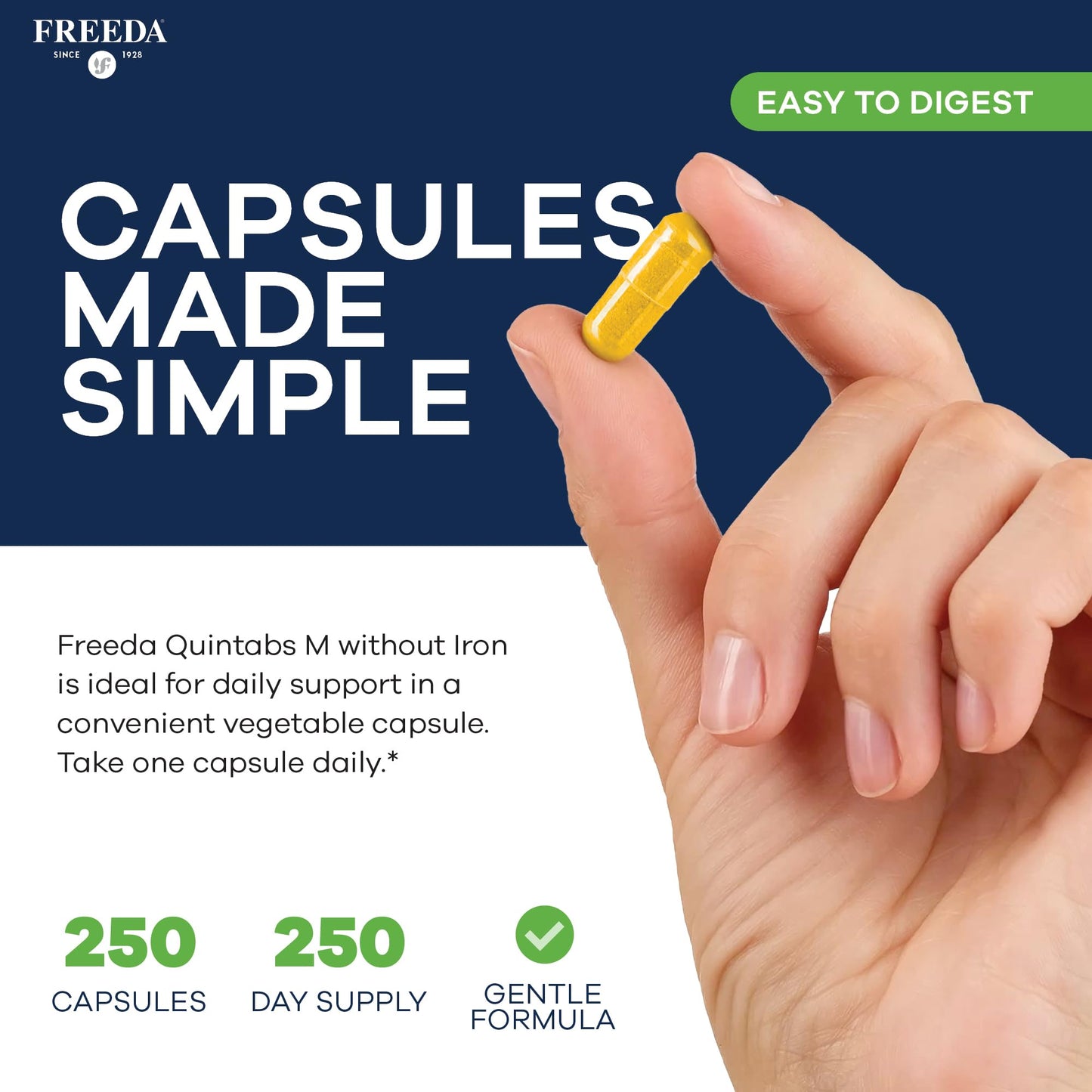 FREEDA One Daily Multivitamin Without Iron - Quintabs-M - 100 Capsules | Iron-Free Multivitamin - Supporting Balanced Nutrition & GLP-1 Health for Men & Women - Complete Daily Vitamins