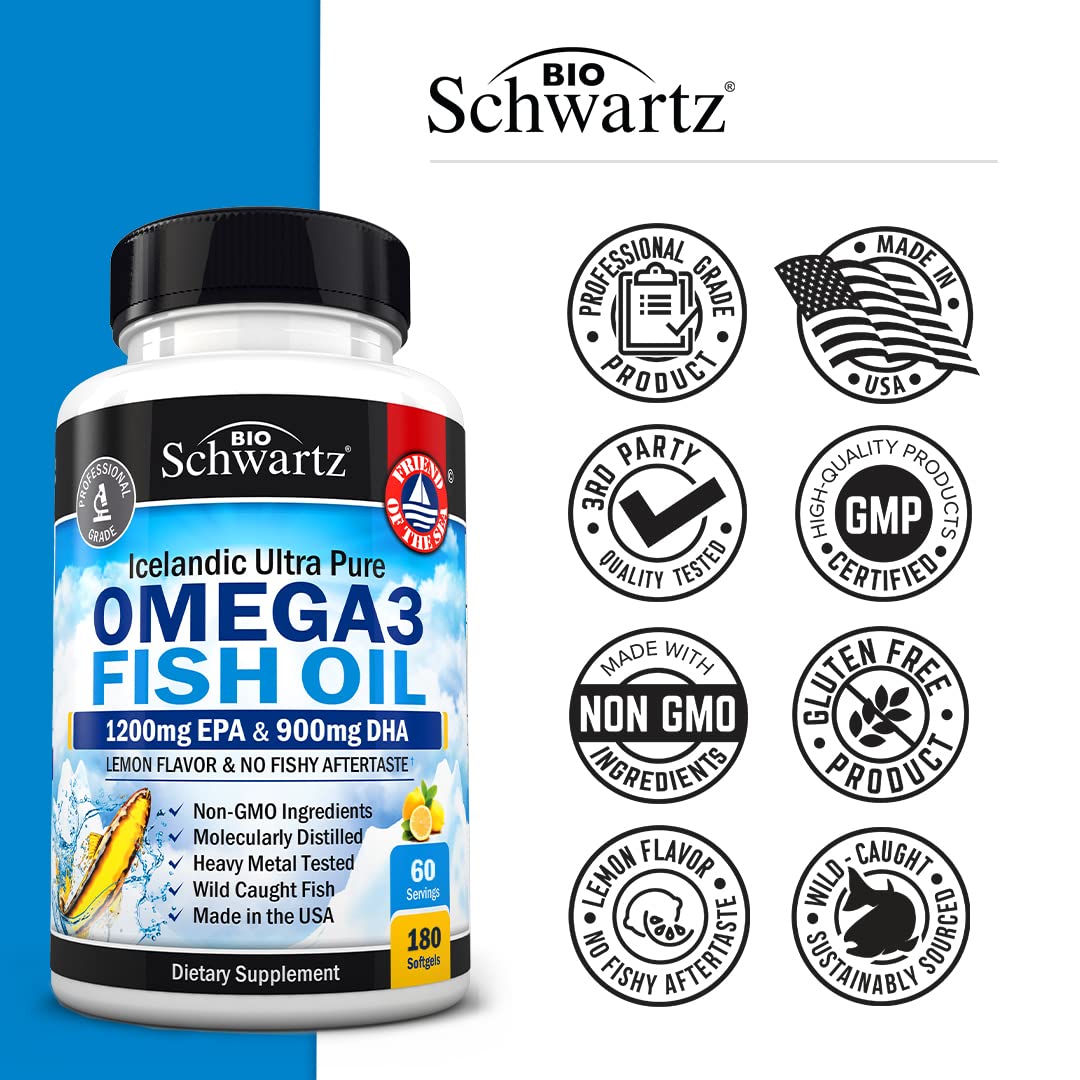 Omega 3 Fish Oil Supplement - 1200mg EPA and 900mg DHA Fatty Acid Per Serving