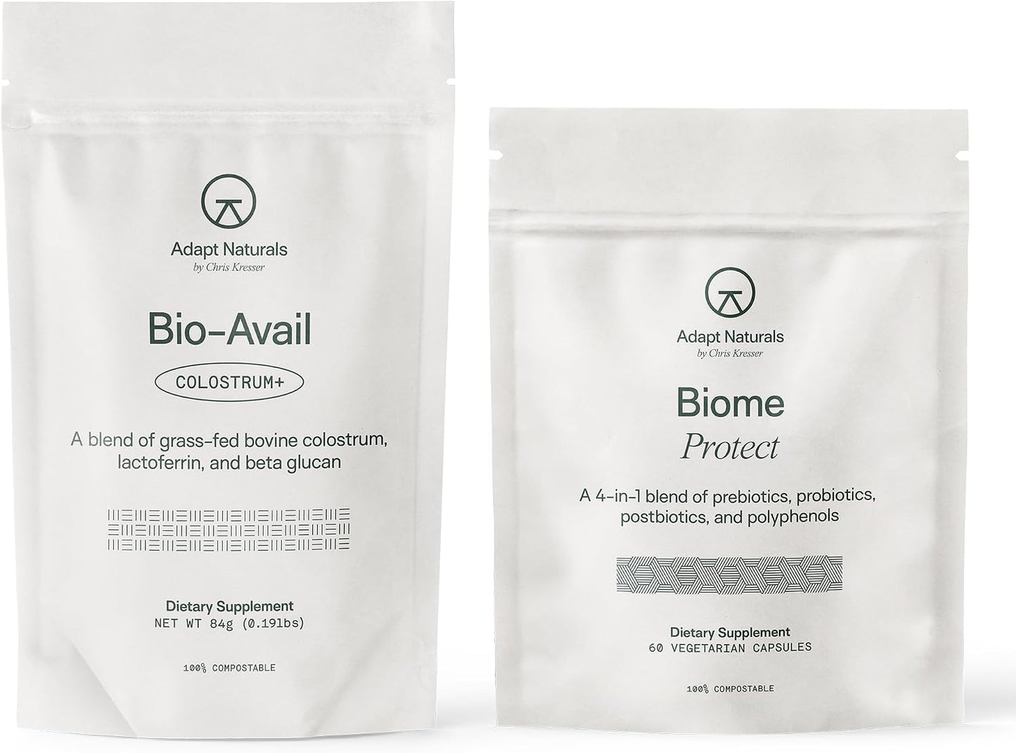 Adapt Naturals Gut & Immune Defense Bundle – Bio-Avail Colostrum+ Powder with Lactoferrin & Biome Protect 4-in-1 Gut Supplement – 30-Day Supply