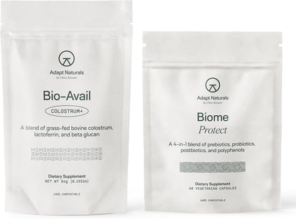 Adapt Naturals Gut & Immune Defense Bundle – Bio-Avail Colostrum+ Powder with Lactoferrin & Biome Protect 4-in-1 Gut Supplement – 30-Day Supply