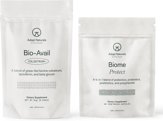 Adapt Naturals Gut & Immune Defense Bundle – Bio-Avail Colostrum+ Powder with Lactoferrin & Biome Protect 4-in-1 Gut Supplement – 30-Day Supply