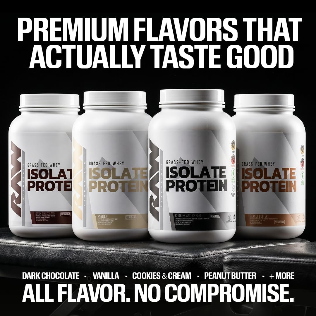 RAW Whey Isolate Protein Powder, Dark Chocolate - 100% Grass-Fed Sports Nutrition Whey Protein Powder for Muscle Growth & Recovery - Low-Fat, Low Carb, Naturally Flavored & Sweetened - 25 Servings