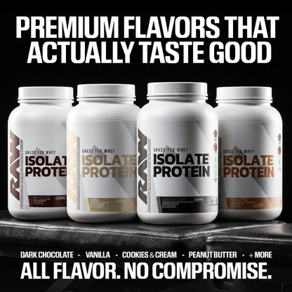RAW Whey Isolate Protein Powder, Dark Chocolate - 100% Grass-Fed Sports Nutrition Whey Protein Powder for Muscle Growth & Recovery - Low-Fat, Low Carb, Naturally Flavored & Sweetened - 25 Servings