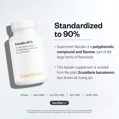 Supersmart - 90% Baicalin 500mg per Day (Scutellaria Baicalensis) - Chinese Skullcap Extract Supplement | Non-GMO & Gluten Free - 60 Vegetarian Capsules