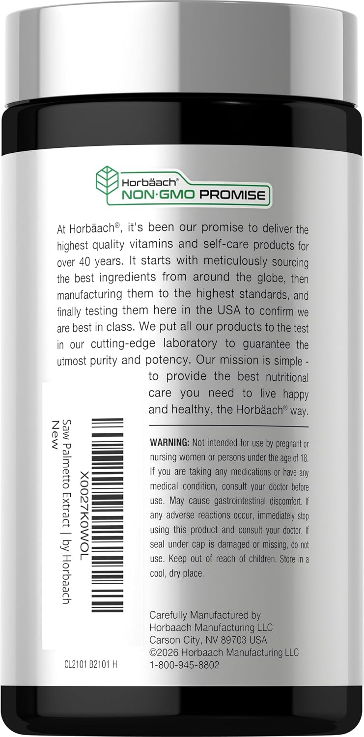 Horbäach Saw Palmetto Extract | 120 Capsules | from Saw Palmetto Berries | Non-GMO and Gluten Free Formula
