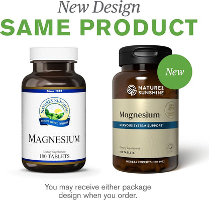 Nature's Sunshine Magnesium, 250 mg, 180 Tablets | Supports Both The Nervous and Structural Systems by Helping Muscles Relax and Maximize Energy Production