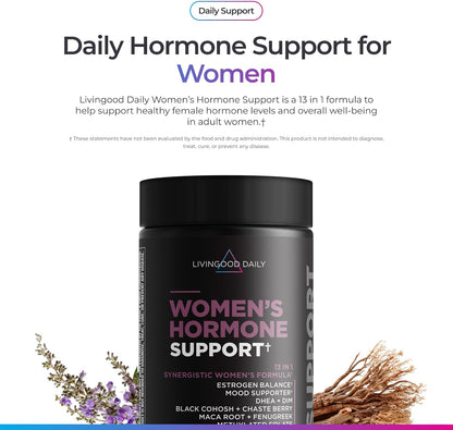 Livingood Daily Women’s Hormone Support Supplement, Estrogen Balance with Fenugreek, Black Cohosh, Chasteberry, DIM, Natural PMS & Menopause Support, Non GMO, Gluten Free, Vegetarian Capsules, 120 Ct
