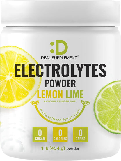 Electrolytes Powder, 1lb (69 Servings) – No Sugar, Lemon Lime – Hydration Supplement Drink Mix – High Potassium 1,000mg Per Serving, Manganese & Magnesium – Natural Hydration & Energy – Keto Friendly