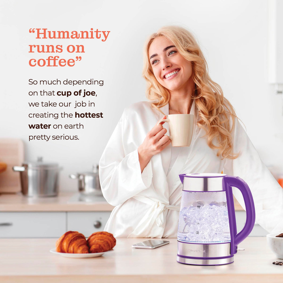 Speed-Boil Electric Kettle - 1.7L Water Boiler 1500W, Coffee & Tea Kettle Borosilicate Glass