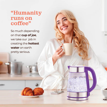 Speed-Boil Electric Kettle - 1.7L Water Boiler 1500W, Coffee & Tea Kettle Borosilicate Glass