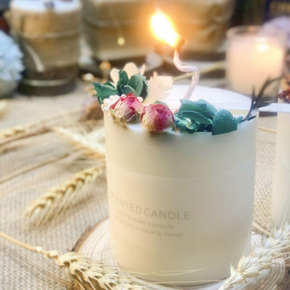 Natural Soy Scented Pillar Candles with Glass, Classic 10 oz Luxury Non Toxic White Bathroom Candle