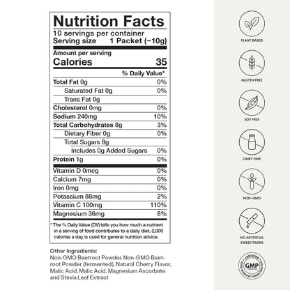 HumanN SuperBeets Sport Endurance Pre Workout Powder, Nitric Oxide Supplement, NSF Certified, Stimulant & Caffeine Free, Made with Beet Root, Wild Cherry, 20 Servings