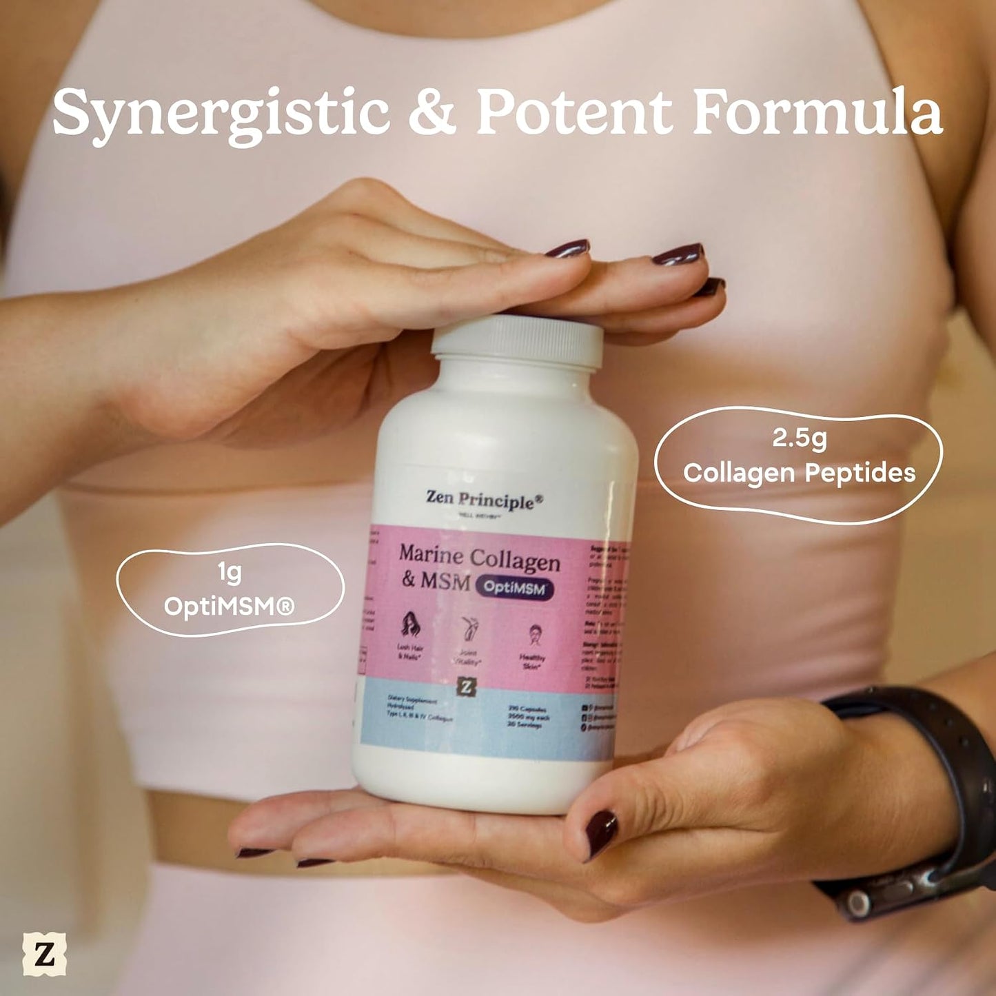 Zen Principle Marine Collagen Peptides Powder with OptiMSM® Supplement. Supports Skin Health & Appearance in Women. Wild-Caught Fish, Non-GMO. Hydrolyzed Type 1, 2, 3 & 4 Collagen, 16 oz.