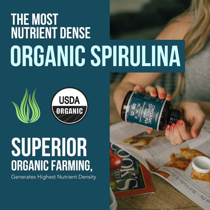 Organic Spirulina Tablets (360 Tablets) - Made with Parry® Spirulina, The Best Spirulina in the World, Highest Nutrient Density - Non-Irradiated, 3 Organic Certifications (90 Servings)