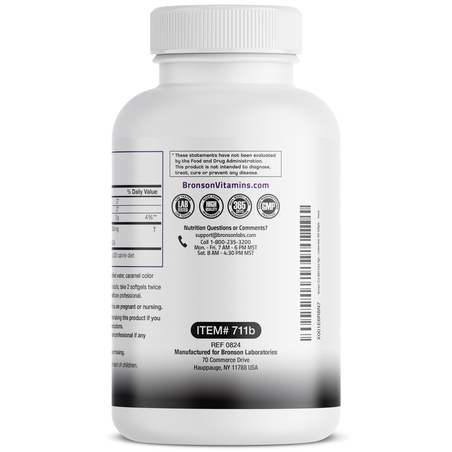 Bronson CLA 3000 Extra High Potency Supports Healthy Weight Management Lean Muscle Mass Non-Stimulating Conjugated Linoleic Acid 120 Softgels | 2250 mg Active CLA per Serving, Non-Stimulating, 100% Safflower Oil, Lean Body Mass Support, Non-GMO