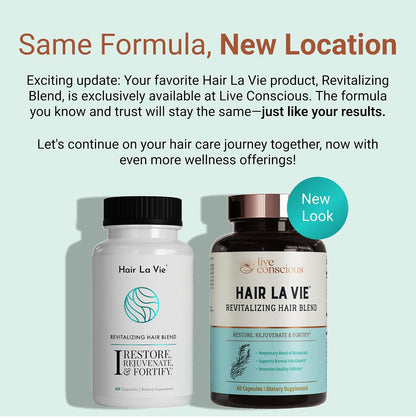 Hair La Vie Live Conscious Revitalizing Blend Hair Growth Vitamins for Women to Support Health of Hair - Supplements w/Biotin, Collagen & Saw Palmetto for Thick, Full Hair - 60 Caps