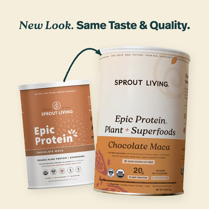 Sprout Living Epic Protein, Plant Based Protein & Superfoods Powder, Vanilla Lucuma Powder | 20 Grams Organic Protein Powder, Vegan, Non Dairy, Non-GMO, Gluten Free, Low Sugar (1 Pound, 12 Servings)