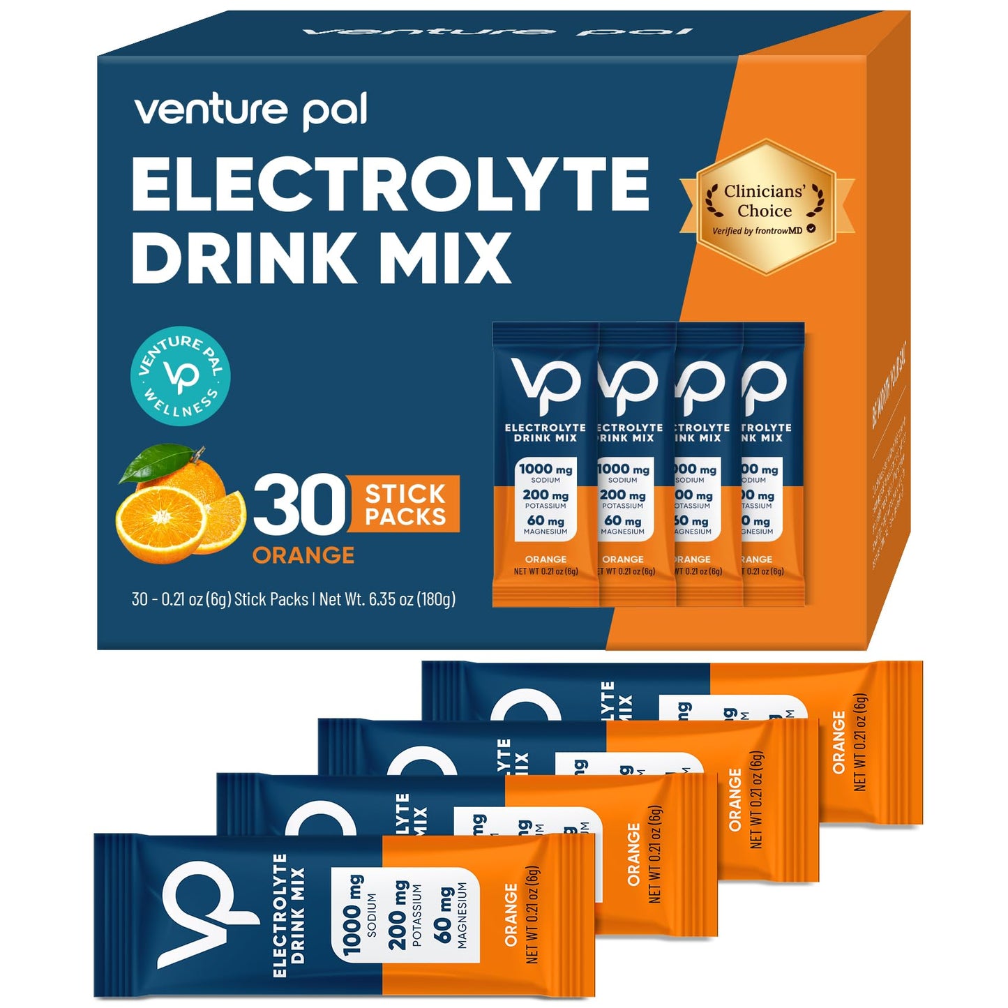 Venture Pal High Sodium Sugar Free Electrolytes Powder Packet, 16 Sticks | Hydration Packets with Vitamin, Sodium & Potassium, Zero Calories, Vegan, Keto & Paleo Friendly Electrolyte Drink Mix