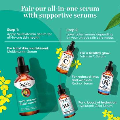 TruSkin Facial Serum with 11 Plant-Derived Vitamins & Minerals for Radiant, Healthy-Looking Skin - Powerful Antioxidants and Nourishing Vitamins for Skin Nutrition, 1 fl oz