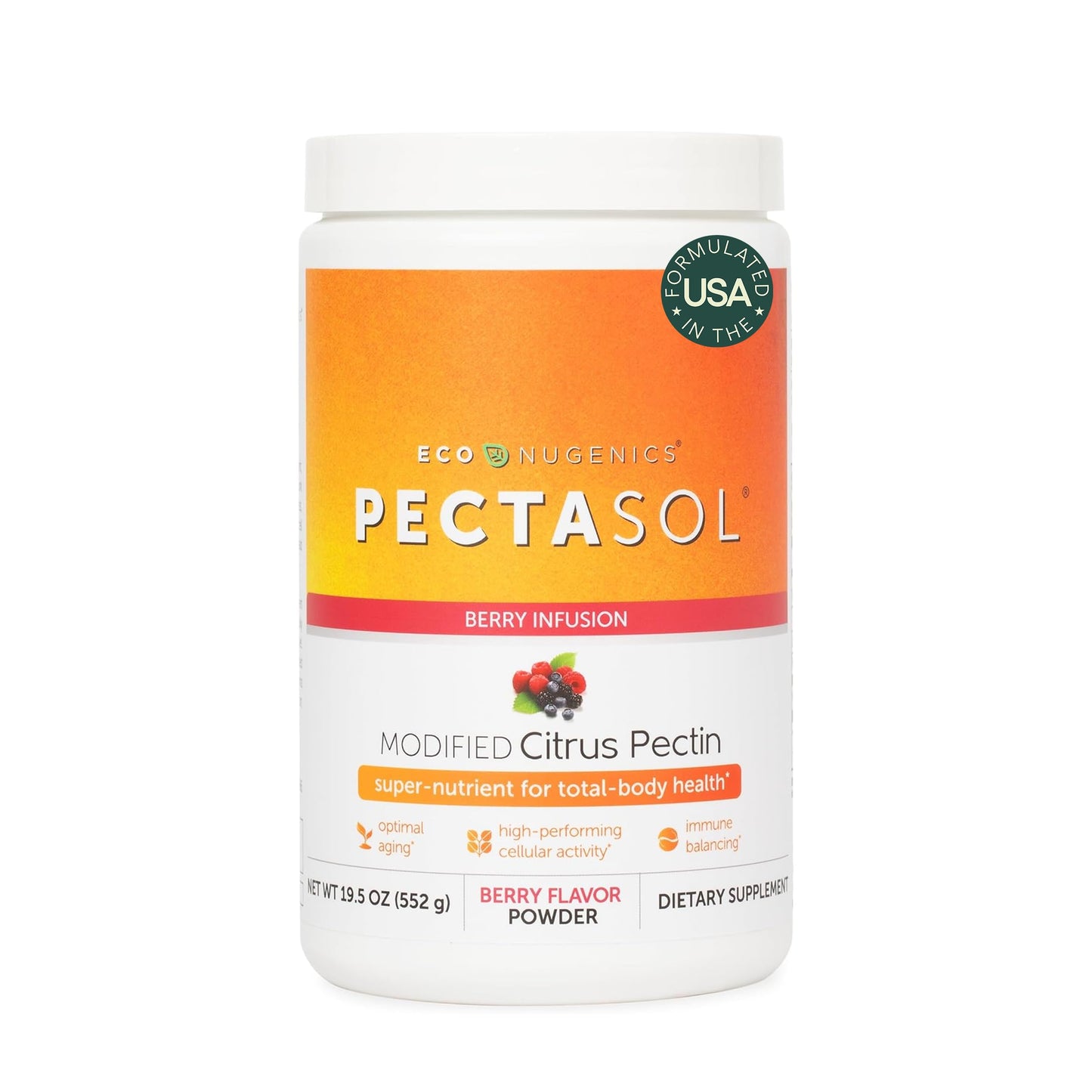 EcoNugenics PectaSol Modified Citrus Pectin – 184g Berry Powder – Total-Body Health Supplement to Support Immune System, Inflammation Response & Healthy Aging + Maintain Healthy Galectin-3 Levels