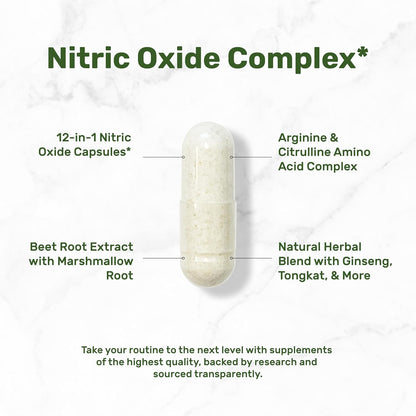 Nitric Oxide Supplement 3,000mg, 300 Capsules | 12-in-1 Complex for Men & Women – Arginine, Citrulline, Korean Red Ginseng, Tongkat Ali, Maca Root, & Marshmallow Blend*