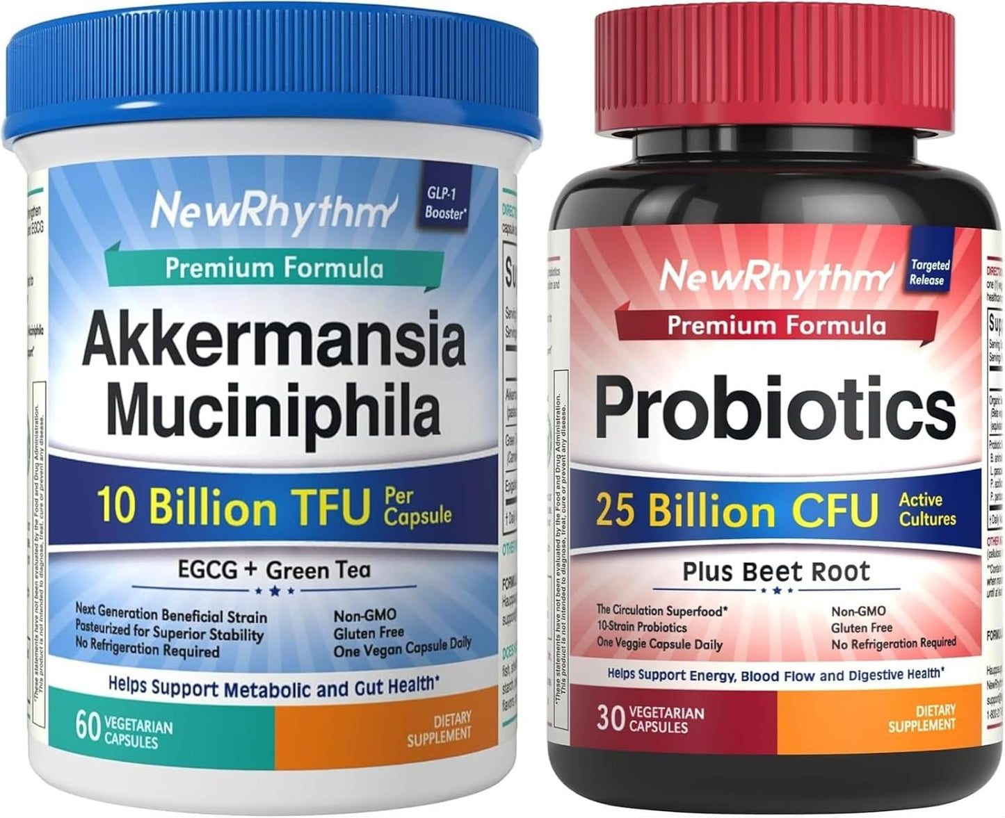 NewRhythm Akkermansia Muciniphila Probiotic, 10 Billion TFU and Probiotics for Women & Men 25 Billion CFU
