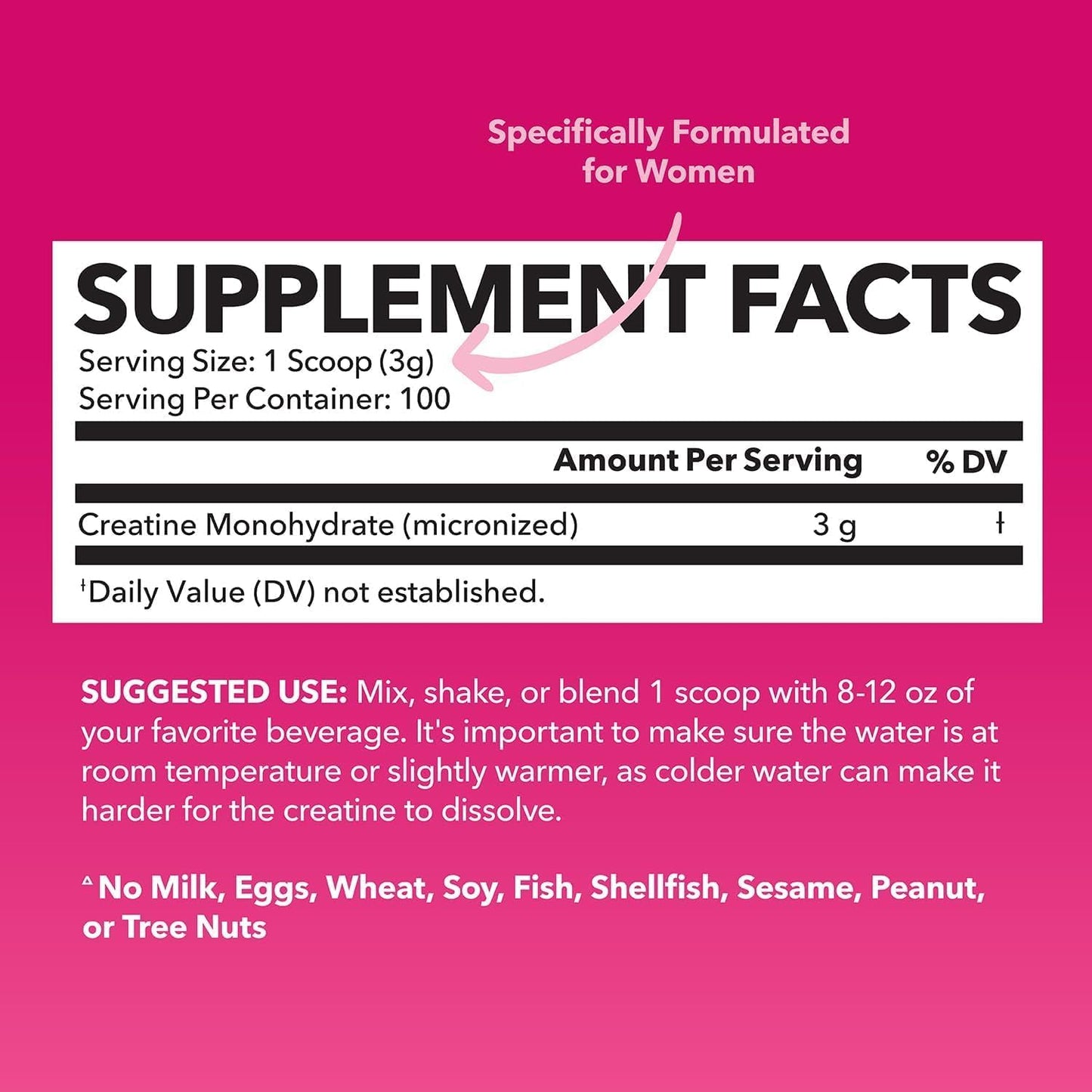 Creatine for Women, Unflavored, 300gm, 3g, Energy & Lean Muscle Support | Micronized Creatine Monohydrate Per Serving, Mental Clarity Support, Post Workout Recovery, Non-GMO, 100 Servings, Vegan