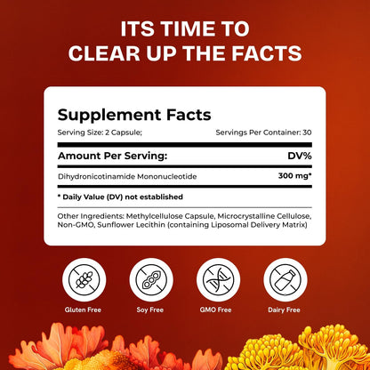 Liposomal NMNH Supplement 300mg – Boosts NAD Anti-Aging, Energy & Focus – NMM Capsules Alternative to for Cellular Vitality – Third-Party Tested, 60 Vegan Capsules | 1 Pack