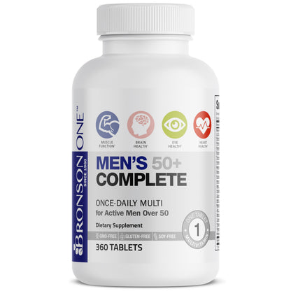 Bronson ONE Daily Mens 50+ Complete Multivitamin Multimineral, 180 Tablets | Once-Daily, Targeted Nutrition For Active Men Over 50, Non-GMO, Gluten-Free, Soy-Free