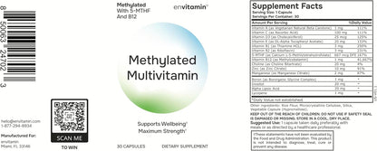 envitamin Methylated Multivitamin Multimineral Complex with L Methylfolate, Methylated B12, 5-MTHF, Inositol, and Lycopene